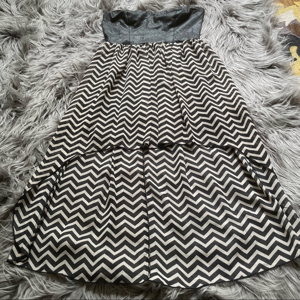 Paperdoll Black Tan Chevron High Low Dress Size 11